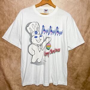 Vintage Pillsbury Dough Boy T-Shirt 90s Christmas Short Sleeve 1996 Novelty